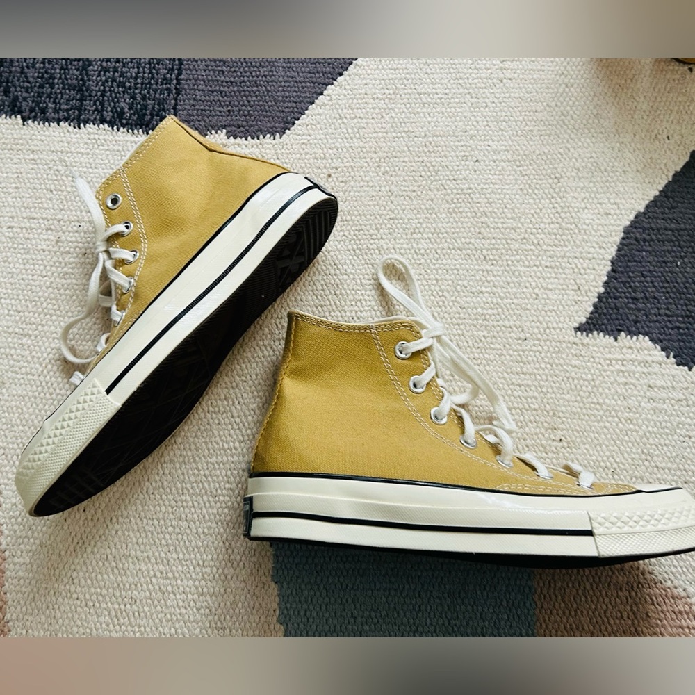Converse High Top Sneakers in Mustard Yellow and White - Picture 2 of 6
